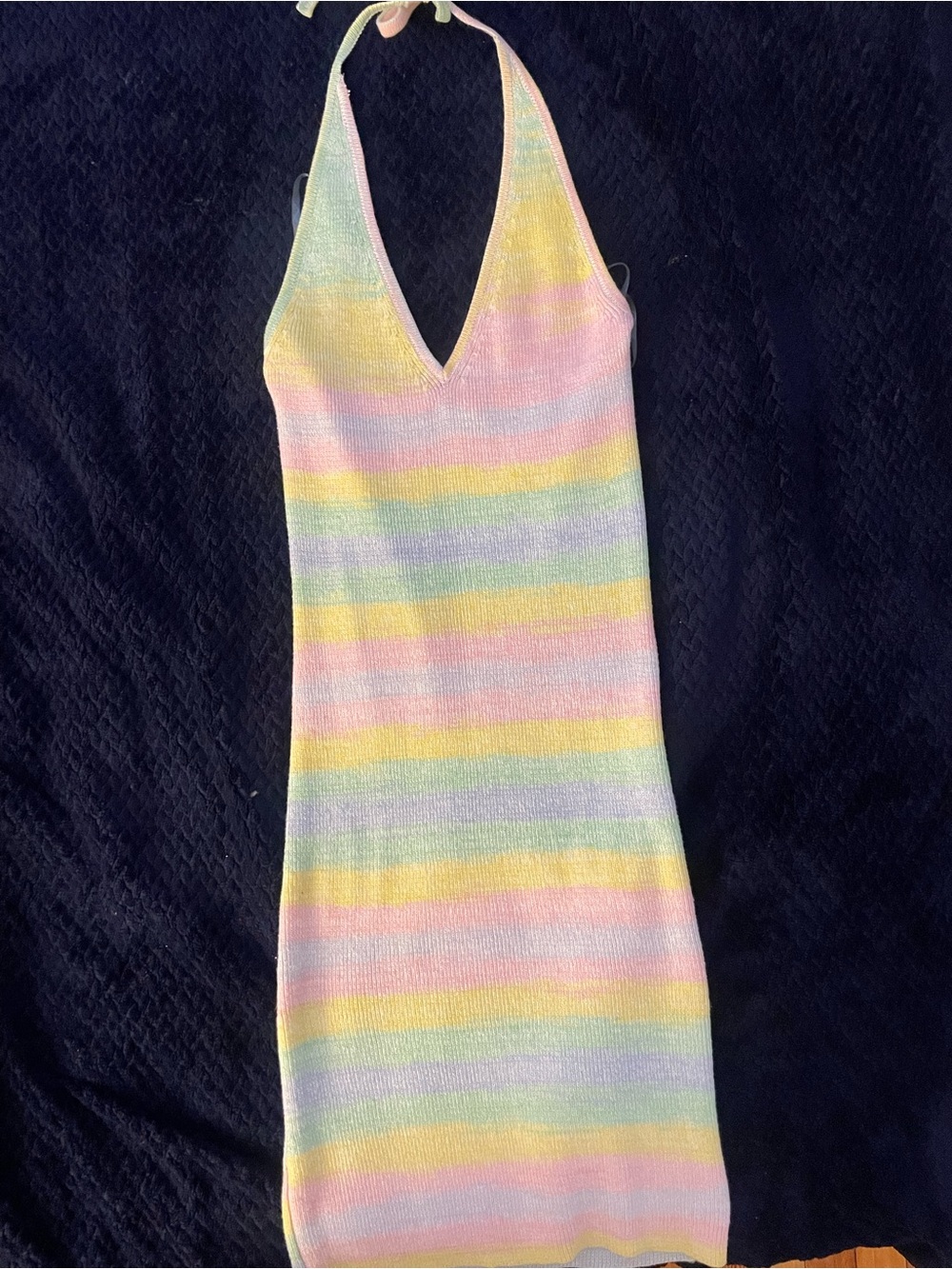🌸🩵🐣Pastel Striped Halter Knit Dress - Picture 2 of 3
